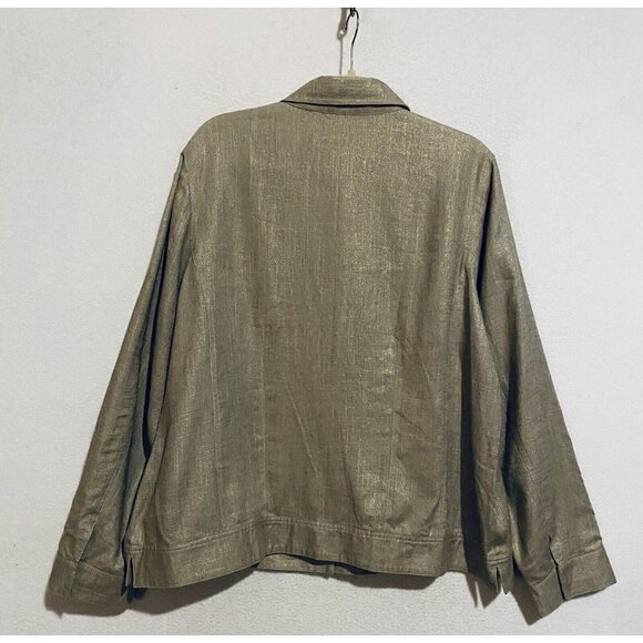 Soft Surroundings Jacket Womens 1X Beige Gold Metallic Linen Blend Snap Front - Picture 3 of 5